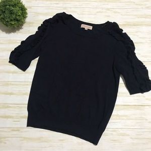 Philosophy Half Sleeve Ruffle Soft Crew Neck Sweater Navy Blue Women’s Small